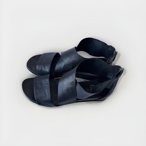 Eileen Fisher Black Sport Tumbled Leather Platform Sandals Women's Size 7 - Picture 4 of 12